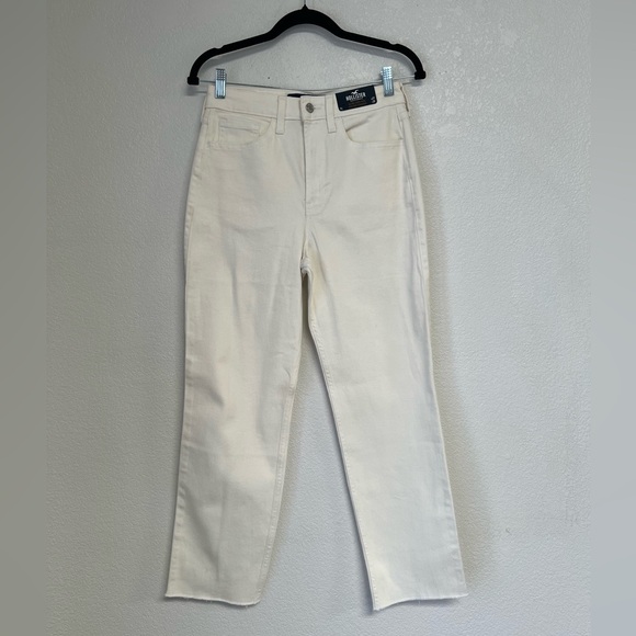 Hollister Denim - Hollister Ultra High Rise Vintage Straight Jeans Cream White Raw Hem Size 5L W27